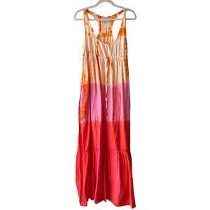 SEATON Women's size S Cotton Silk Tie Dye Tier Boho Vacation Summer Beach Dress